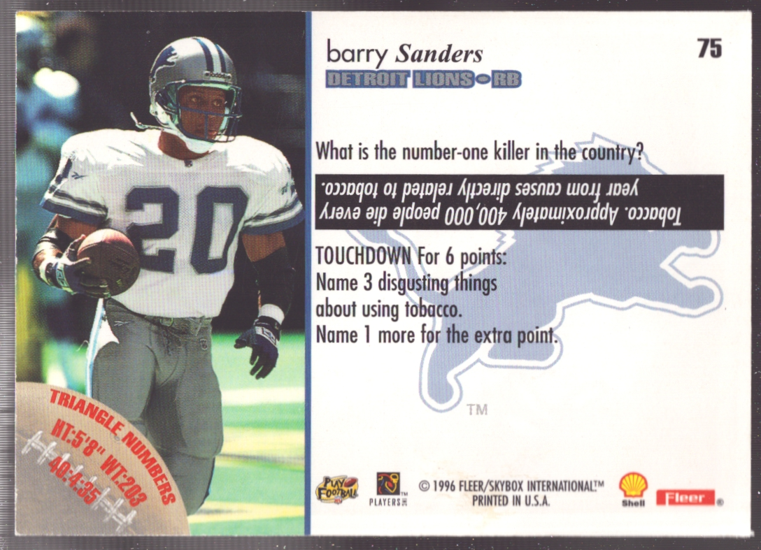 1996 Fleer Shell FACT Football Barry Sanders #47 EX - Picture 2 of 2